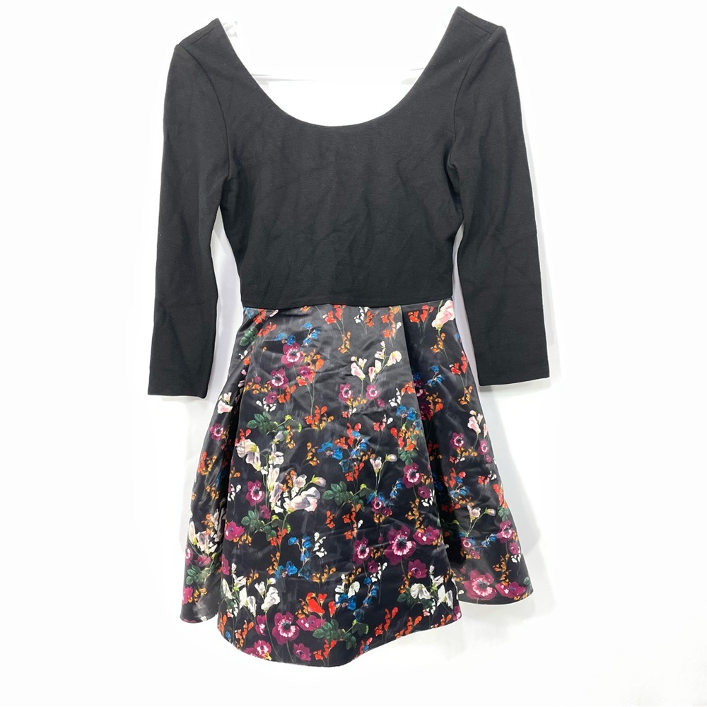 Alice + Olivia Amie Fall Garden Print Combo dress Fit & Flare Black  Size 4 - Picture 3 of 12